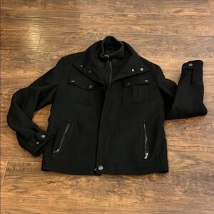 Michael Kors Heavy Black Wool Jacket with Stand-Up Collar